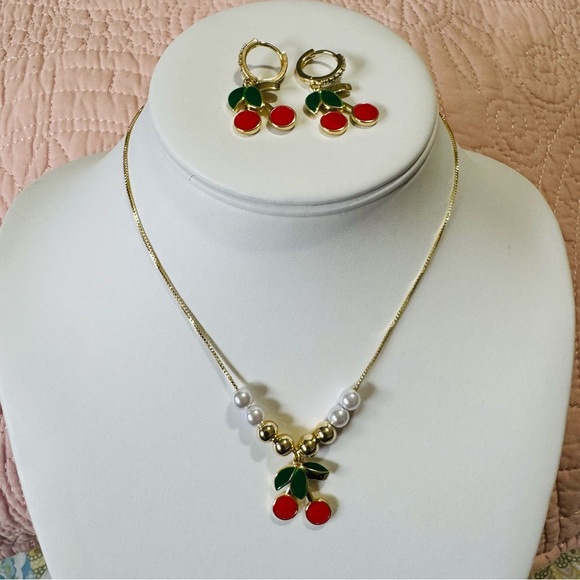 Unbranded Jewelry - Women Cherry Red Adjustable Necklace and Earring Set